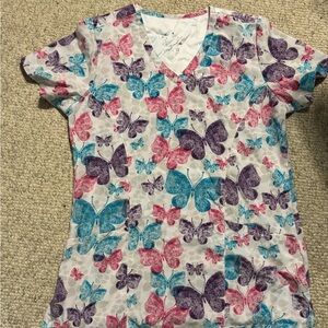 Colorful Butterfly Print woman’s scrubs Shirt